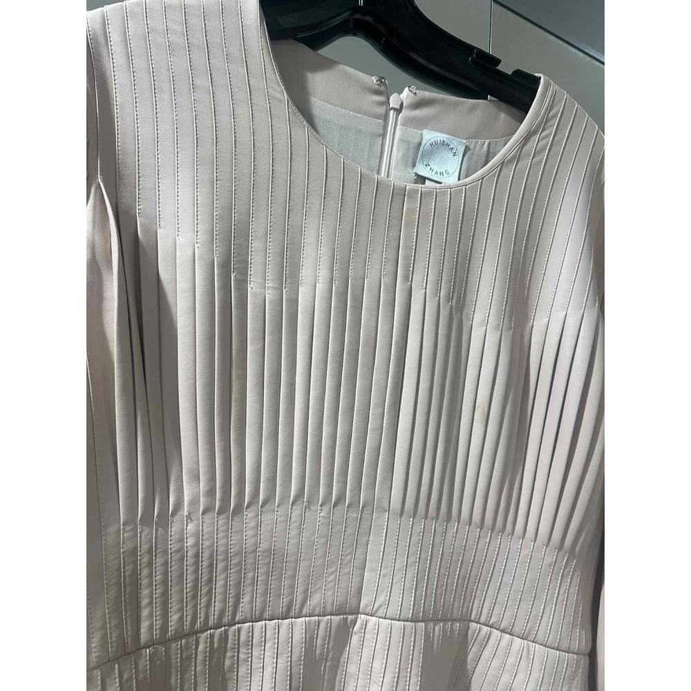 Huishan Zhang Dress Long Maxi Gown Pleated Vegan Leather Blush Long Sleeve 10 - Picture 4 of 16